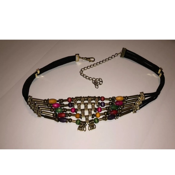 Women's Boho Style Wooden Beads and Floral Stamped Metal Squares Belt - Picture 1 of 8